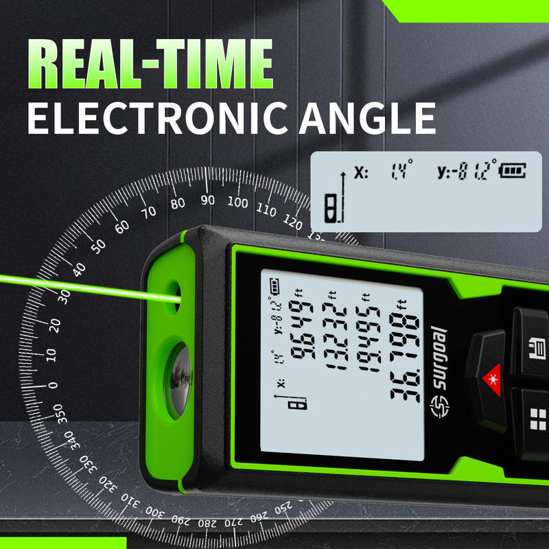 Mini Green Laser Distance Meter 262Ft – Rechargeable Digital Measuring Tool with USB Type-C, Area/Volume Modes, Max/Min, ±3mm Accuracy, Pocket-Sized Compact Design 393FT Laser Meter