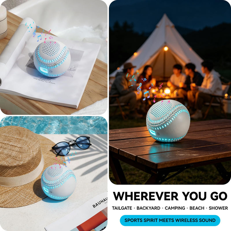 Glow Baseball Bluetooth Speaker, Blue | Portable Wireless, Sync-to-Music LED Lights, IPX7 Waterproof, Outdoor Speaker