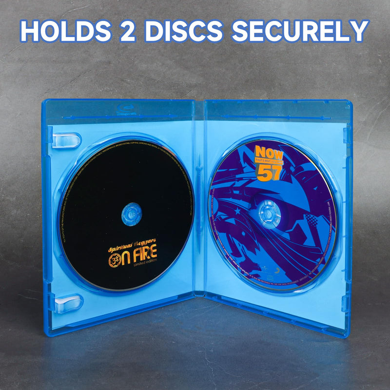 Double 2-Disc Blu-Ray Cases, Blu-ray/DVD/CD Multi Case 2 Tray 10mm Replacement Box, Discs Holder Blue Transparent with Outer Clear Sleeve (10 Pack) 2 Tray - 10 Pack