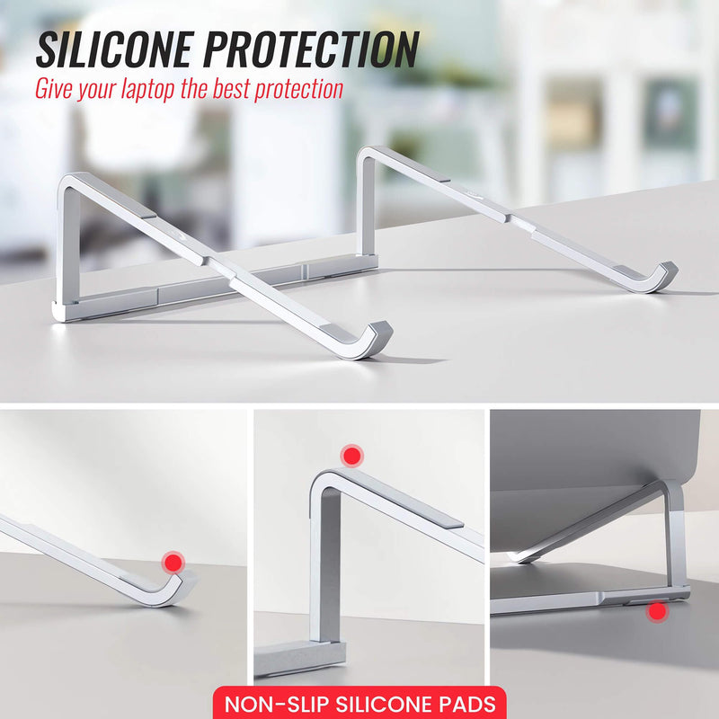 Portable Foldable Aluminum Laptop Holder - Ergonomic Laptop Riser Compatible with 11 to 15.6 Inch MacBook Air/Pro Silver