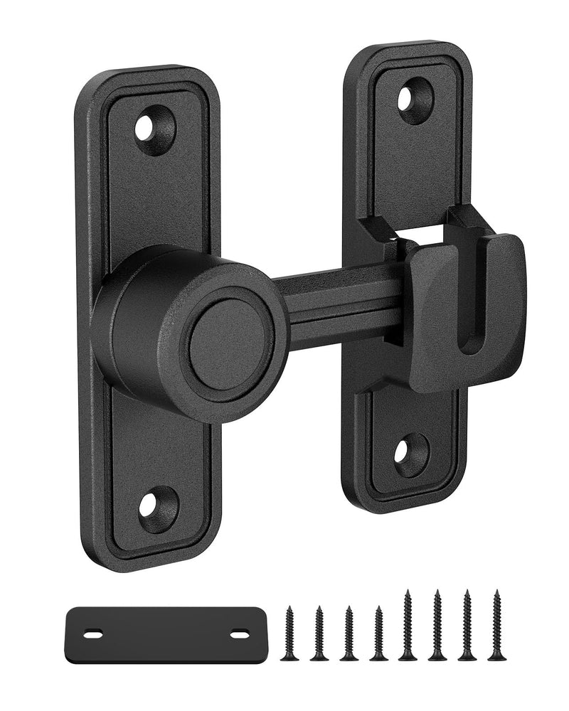 Heavy-Duty Barn Door Lock & Sliding Door Lock, 90/180° Flip Privacy Latch - Extra Thick Zinc Alloy for Bathroom, Bedroom, Shed, Cabinets, Garden Gate, Pet House. Includes Screws & Spacer (Black-1PC) Black-1PC