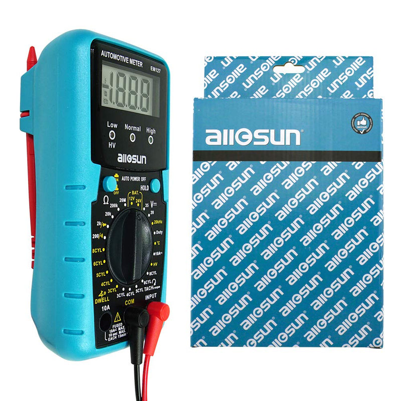 allsun Automotive Multimeter DMM DC Volt Ohm Temp Frequency Diode & Continuity Tester Automotive Diagnosis Tester Test RPM Dwell Angle