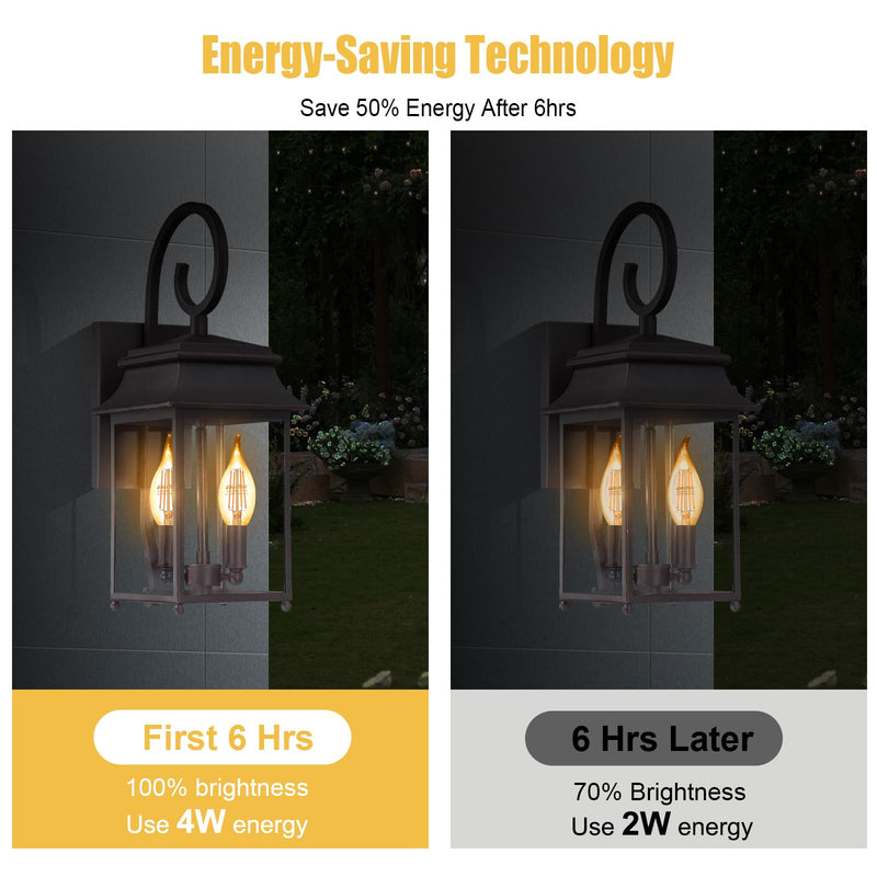 Qualilux Dusk to Dawn CA11 Candelabra LED Bulbs, Vintage Full Amber Glass, Non-Plastic, Warm Amber 2300K, 4W=40W, 400LM Auto On/Off Light Sensing Bulb, Non-dimmable, E12 Base, 6-Pack, HQ-H049