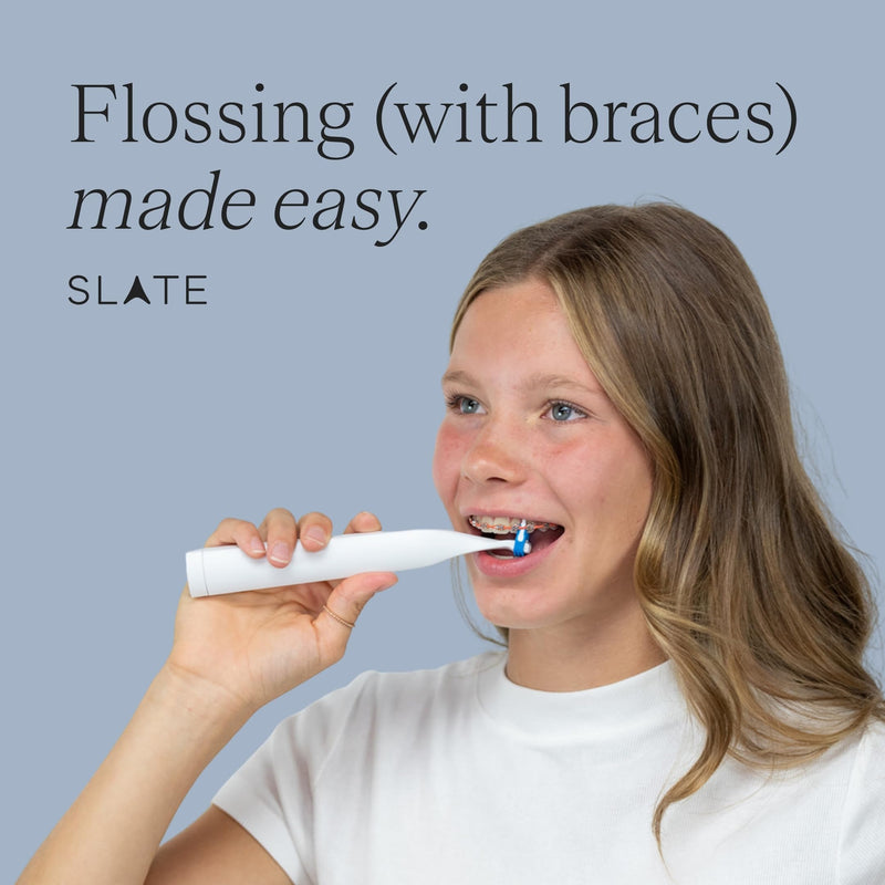 Slate Flosser Mini - Orthodontic Braces Bundle | 3-in-1 Dentist-Invented with Reusable Floss Heads, Gum Brushes & Tongue Scraper | More Effective Than String or Water Floss