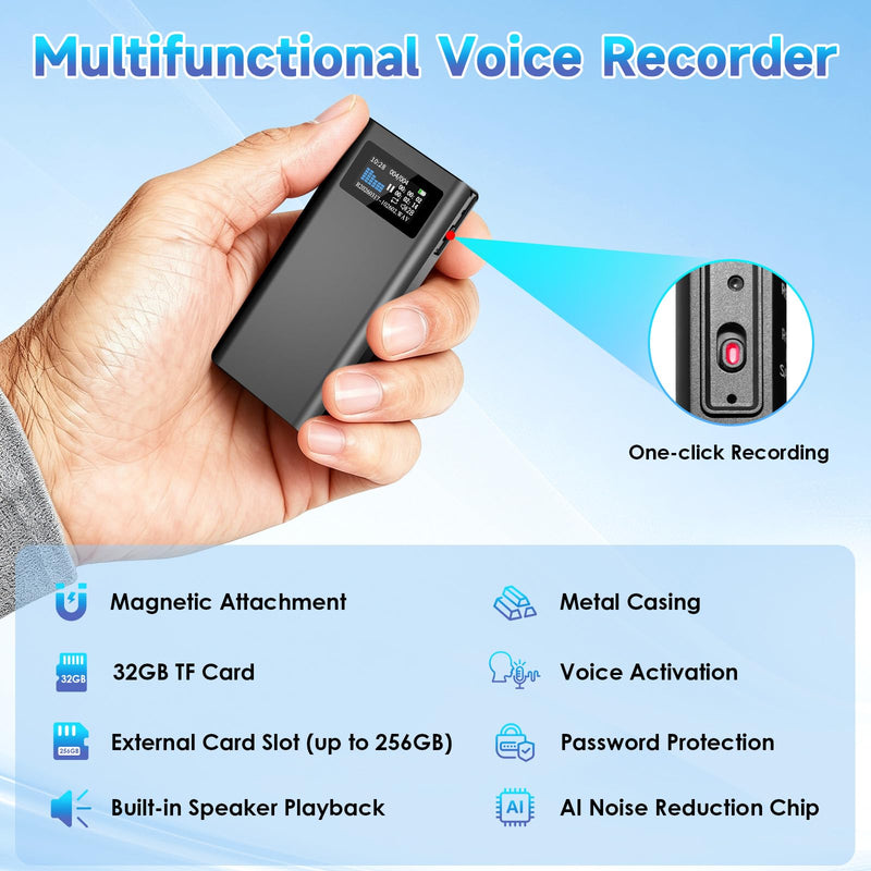 V88 (3000mAh) Magnetic Voice Activated Recorder, 350H Battery Time | 32GB Metal Recording Device with Speaker Playback, AI Noise Reduction, TF Card Expansion,For Meeting Interview Classe 1
