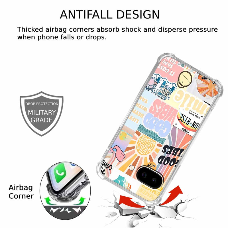 Case for Google Pixel 10a with Aesthetic Design,Good Vibes Positive Quote Collage,Clear Slim Soft TPU Bumper Phone Cover,6.3”(Good,P10a)