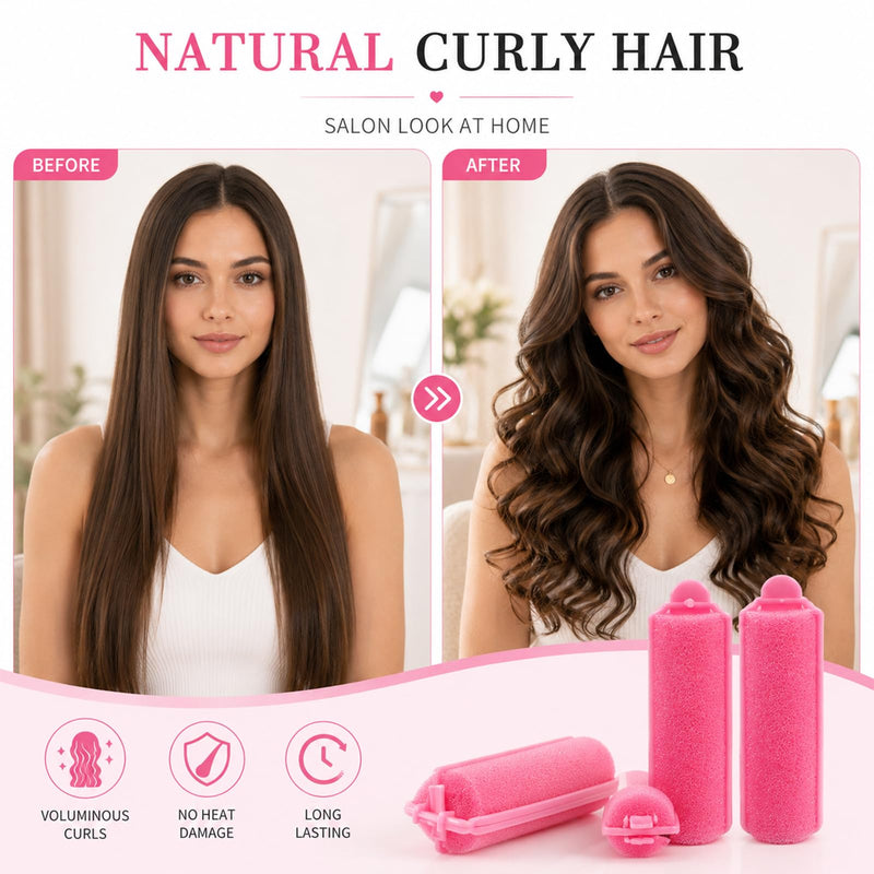 12 Pcs Foam Hair Rollers, Heatless Sponge Hair Curlers No Heat, Pink Soft Curling Tools for Women Girls Kids Long Short Thick Thin Hair, Overnight Sleep Home Salon DIY Use
