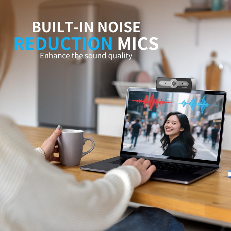 1080P Webcam with Microphone, USB Computer Camera for PC Full HD Web Cam for Desktop Computer Auto Light Adjustment Streaming Camera Plug and Play Noise Cancelling Webcam for Windows & Mac