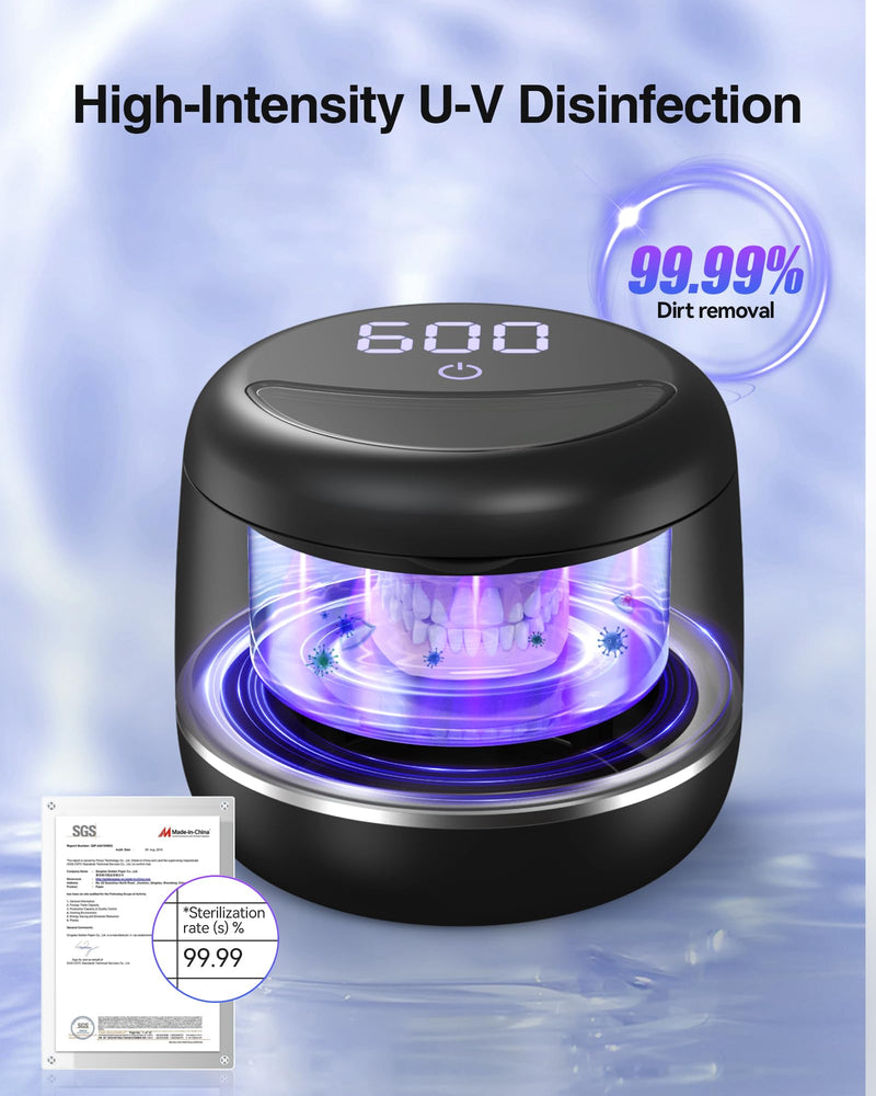 Miorcols Ultrasonic Retainer Cleaner Machine, 48kHz Denture Cleaner Machine with Dual Mode Digital Timer & 7.8OZ Large Capacity for Braces, Night Guard, Mouthguard, Toothbrush, Jewelry - Black