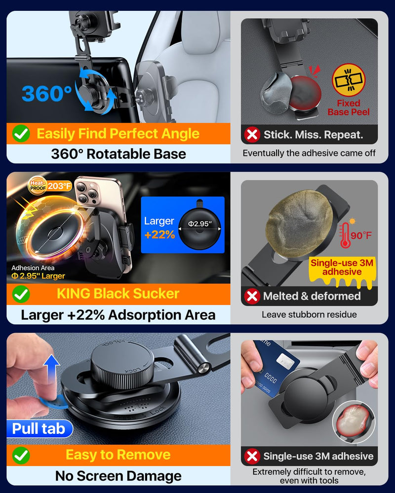 Military-Grade for Tesla Phone Mount 2026 Foldable Heavy-Duty Metal, 360° Rotatable Arm, 90LBS Safest Strongest Certs & Patent, Extreme -40~203°F Resistant for Model 3 Y X S Cybertruck Semi, Black