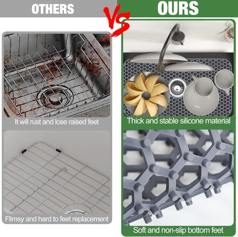 Sink Protectors Mat - 25.79"x13.98" Kitchen Sink Pad for Bottom of Basin for Protection of Stainless Steel and Tableware, Farmhouse Rubber Basin Mat Protector with Center Drain - Light Gray 25.79"x13.98" - Center Drain