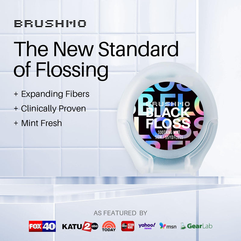 Brushmo Black Floss (BBFloss) - Expanding Floss, Gum-Friendly Soothing Mint Dental Floss, Natural Vegan Wax to Remove Plaque from Teeth, Dentist Designed PTFE & PFAS Free Oral Care, 5 Spools, 275 yd 165 Foot (Pack of 5) BB FLOSS