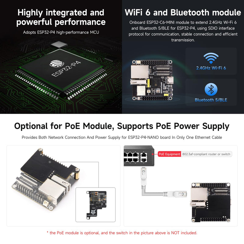 Waveshare ESP32-P4-NANO High-Performance Development Board, Based On ESP32-P4 Chip with RISC-V Dual-core and Single-core Processors, Bundle with RPi Camera (4 Items)