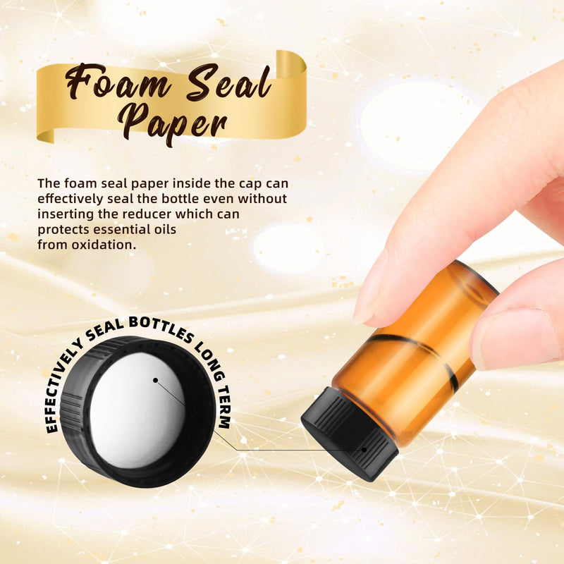 100 Pack,Glass Essential Oil Bottle with Screw Caps,Empty Refillable Travel Glass Liquid Sample Vial Labs Preservation Storage Leakproof Vials Test Container with Black Screw Caps (Amber, 20ml) Amber