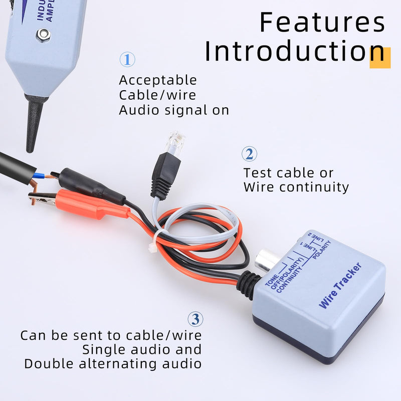 Tone Tracing Probe Kit Wire Tracer Circuit Tester Tone Generator Kit 200EP High Accuracy Cable Tester Line Finder Toner Inductive Amplifier Variable Tone Generator for Network Grey line finder