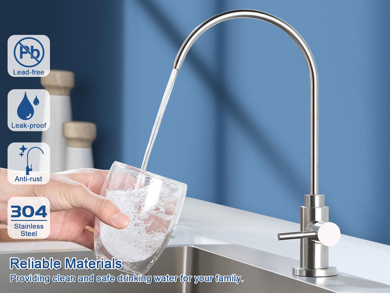 Reverse Osmosis Faucet Fits Most RO Units or Water Filtration System, Non-Air Gap Stainless Steel Drinking Water Faucet for Bar, Kitchen Sink, RV (DM001 BN) Brushed Nickel