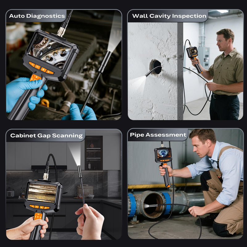 Endoscope Camera with Light, Handheld Borescope Inspection Camera with 4.3" IPS Screen, AukonVee IP67 Waterproof with 8 Adjustable LED Lights & 16.5FT Semi-Rigid Snake Camera, Bore Scope Tools for Men 4.3" Handheld Borescope-ES05