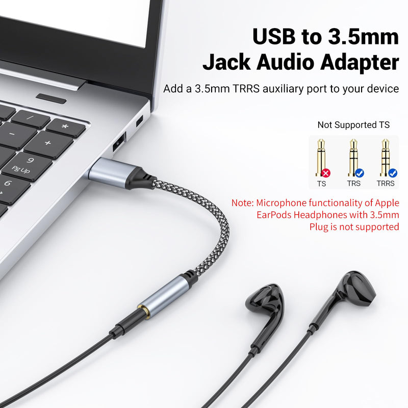 Pastall USB to 3.5mm Jack Audio Adapter, 39 inch USB to Audio Aux Cable External Stereo Sound Card, 3.5mm TRRS Female Headset for PS4/PS5/Headphone/Mac/Linux/Laptop/Desktops/Docking Station 1Pack 39 inch