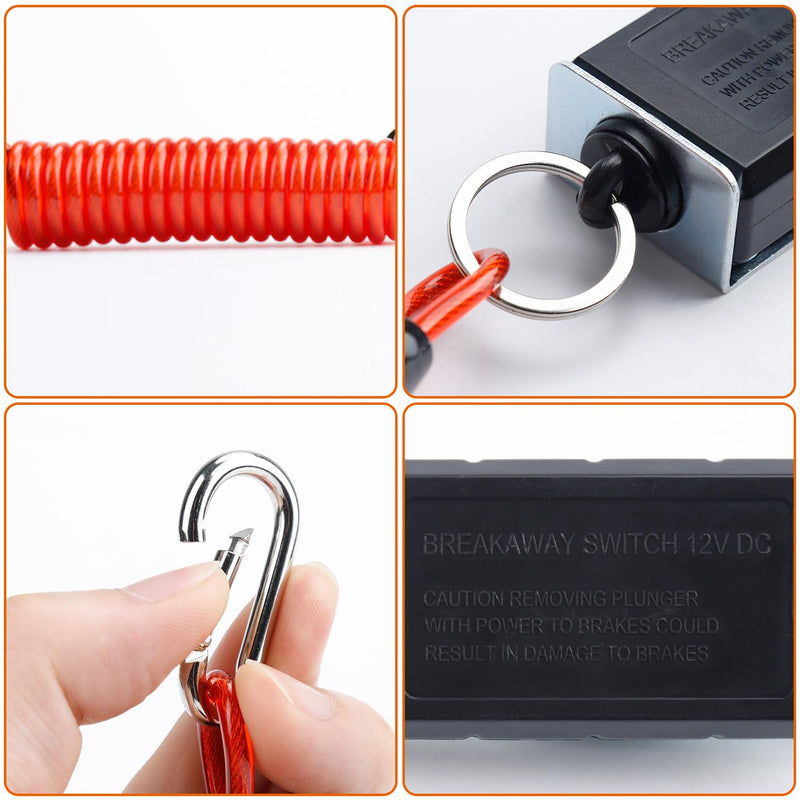 Trailer Breakaway Switch, 4FT Trailer Breakaway Coiled Cable with Electric Brake, Brake Switch for Trailer Brake 12v, Suitable for RV Towing Trailer, Red