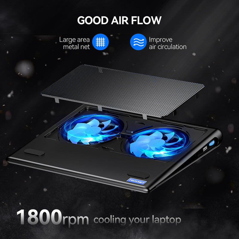 TECKNET Laptop Cooling Pad, 12"-15.6" Laptop Cooler, Gaming Laptop Cooling Stand, Wind Speed Adjustable, 2 USB Powered Laptop Fan Cooling Pad for Laptop Within 16 Inch (Blue) Blue