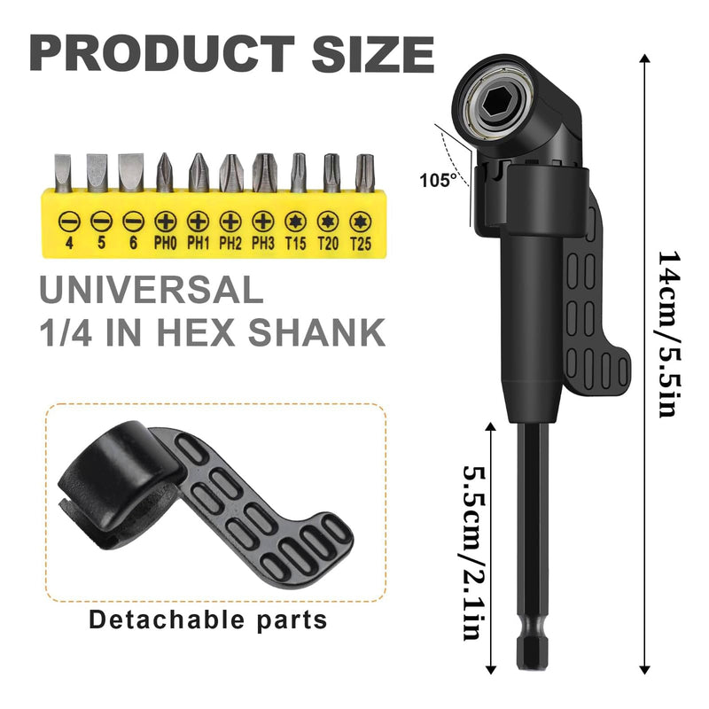 17Pcs Flexible Drill Bit Extension, Include 3Pcs Rotatable Socket Adapter 2Pcs Hex Shank 105° Right Angle Drill Attachment 10 Short Screwdriver Bits 90° Angled Bits and Bendable Extension 17*black