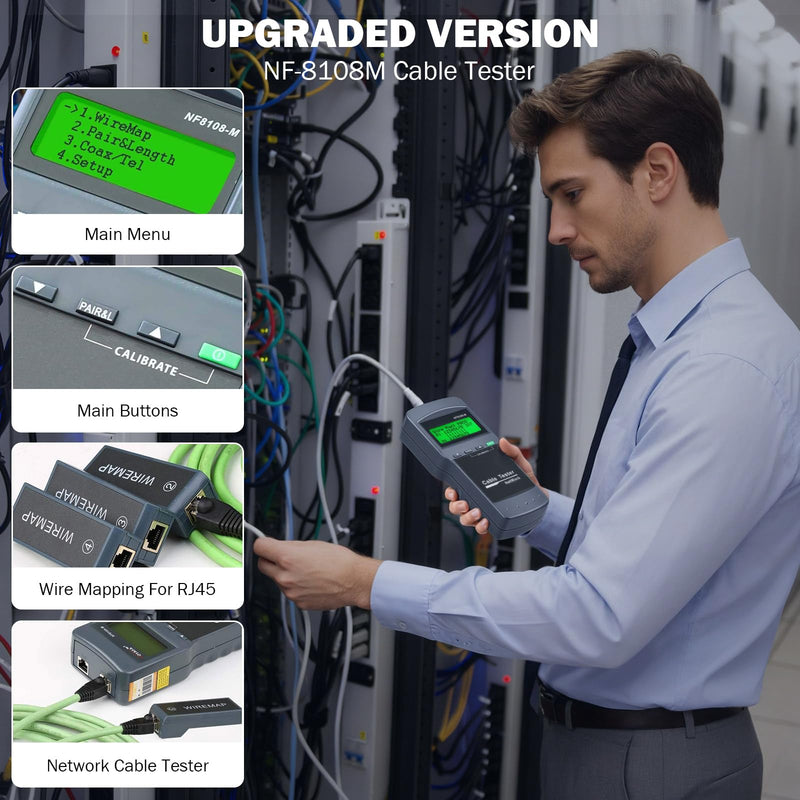 Network Cable Tester, Wire Fault Finder for Cat5, Cat6, 5e, 6e, Locate The Breakage Point, Length Measurement, Continuity Checking with 8 Remote Units