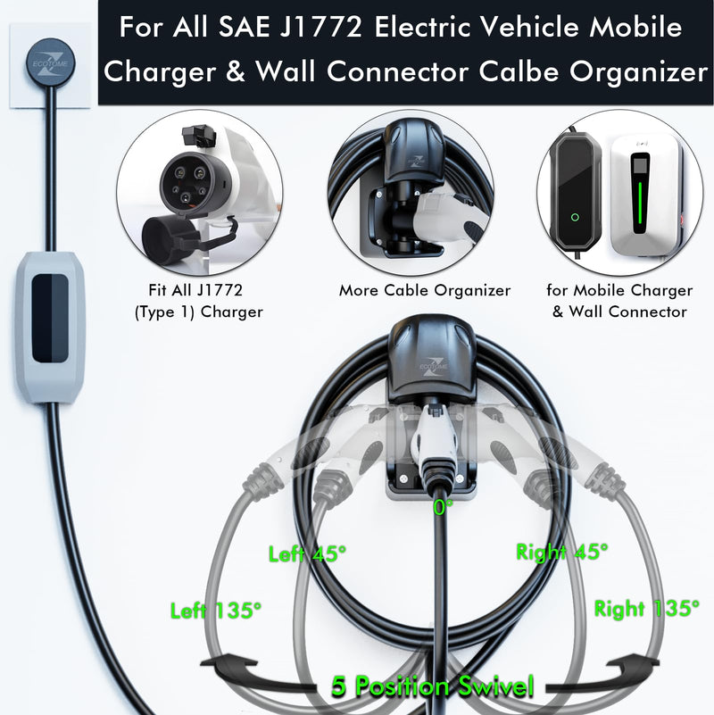 EV Charger Holder Wall Mount J1772 Holder for BMW Audi Ford Kia Rivian Volvo Gm Electric Vehicle Car, Swivel EV Charging Cable Organizer Black-305 One Size