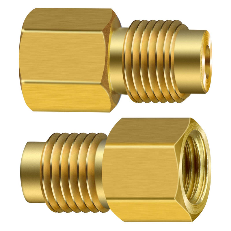 6 Pieces 6015 R134A Brass Refrigerant Tank Adapter to R12 Fitting Adapter 1/2 Female to 1/4 Male Flare Adaptor Valve Core and 6014 Vacuum Pump 1/4 Inch Flare Female to 1/2 Inch Male