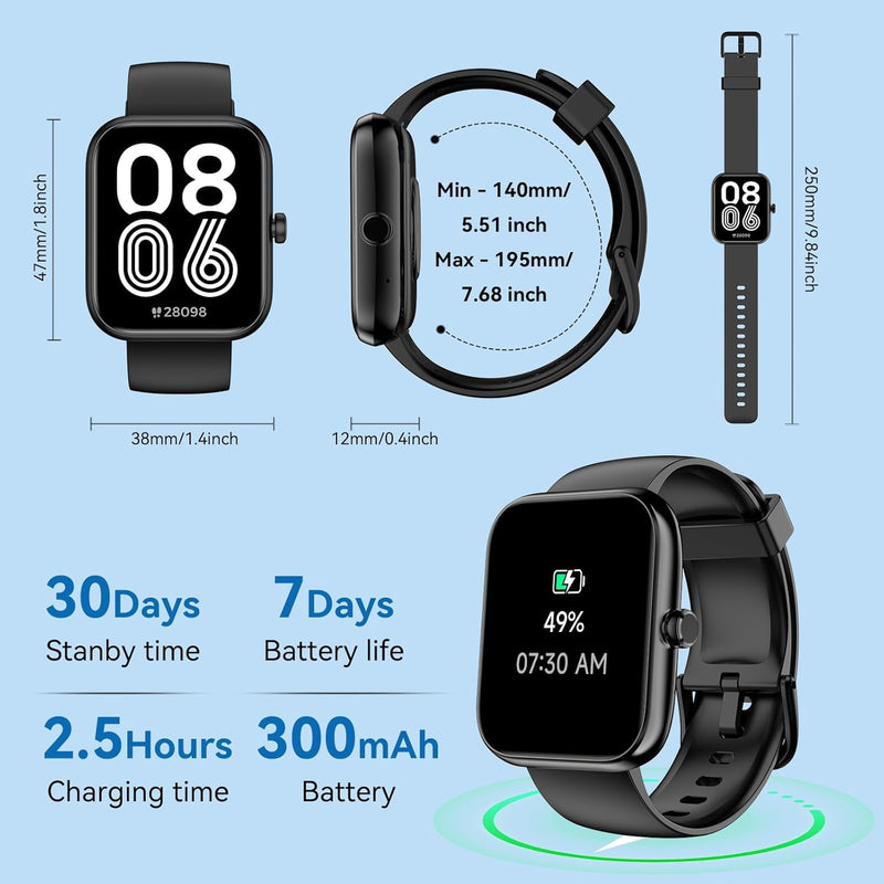 Smart Watch with Alexa Built-in 2026 Fitness Tracker 1.83" HD Bluetooth Calls and Notifications Heart Rate Sleep Monitor Fitness Watch IP68 Waterproof with 120+ Sport Modes for iPhone Android (Black) Black