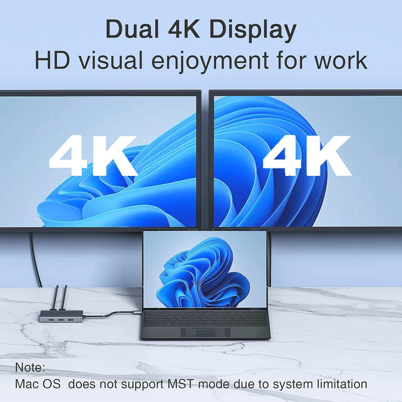 USB C Docking Station Dual Monitor for HP,Laptop Docking Station 3 Monitors | USB C Hub Quad Display USB C Adapter to 4K HDMI+DP+VGA,3USB 2.0,PD,USB C Dock Dongle 8 in 1 Computer Docking Station for Dell 8-in-1(Gray)