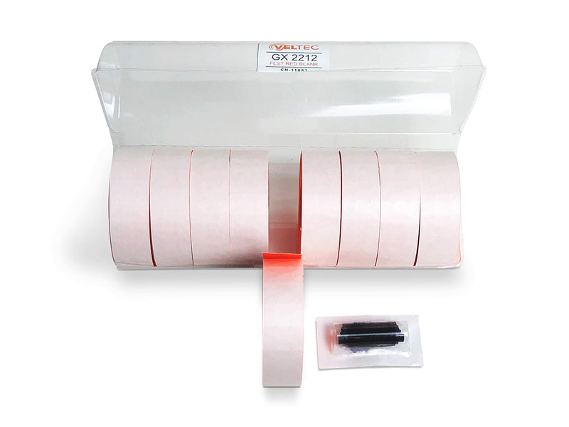 Veltec 2212 Fluorescent Red Pricing Labels for Garvey and Contact 22-6, 22-7, 22-8 Price Gun/Labelers, Free Ink Roller – 9 Rolls, 11,000 Labels with Security Slits