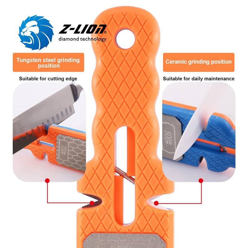 Z-LION Diamond Double-Sided Hand-held Knife Sharpener Five-in-one Sharpening Stone for Scissors Ceramic Fruit Kitchen Knives Fine/Coarse Grit Sharpen Tools Orange/Blue