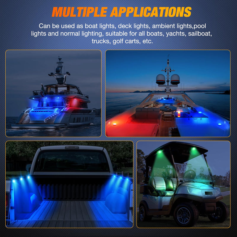 Nilight Marine Boat Light 4 PCS 10LED RGB Wireless Cabin Ambiance Multi Color Exterior Deck Lights Remote Control Submersible for Pontoon Sailboat Yacht Skeeter Fishing Bass Boats 4PCS RGB Boat Light