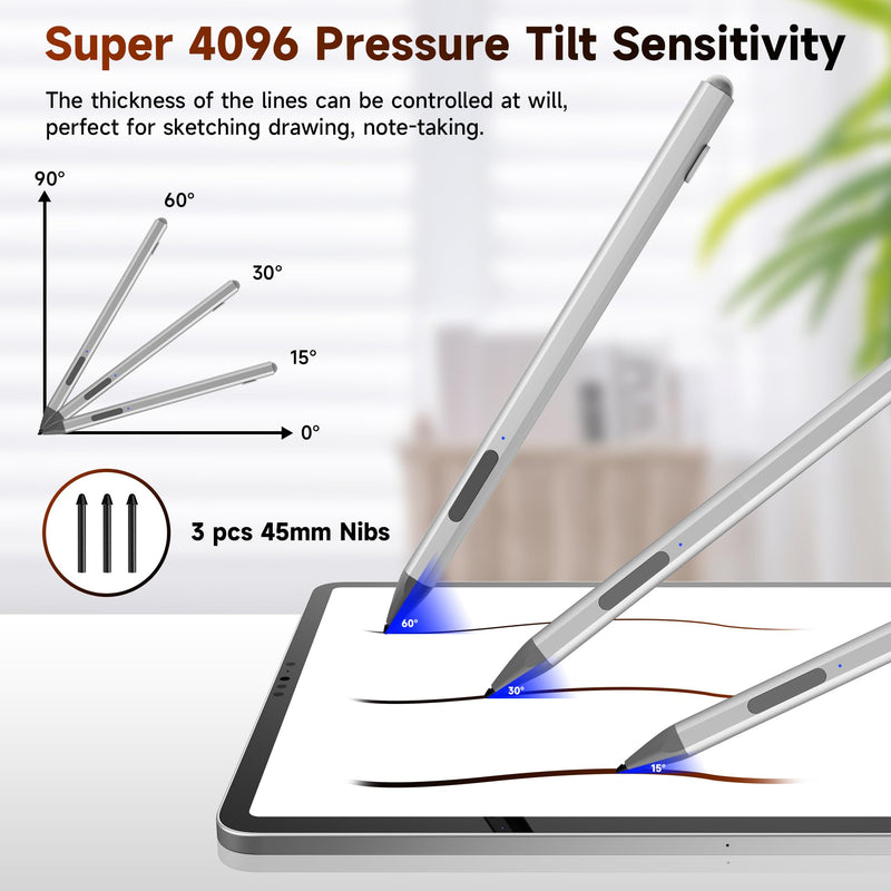 Surface Pro Stylus Pen for Surface Pro 12/11/10/9/X/8/7/6/5/4/3 - USB-C Fast Charge, 4096 Pressure Sensitivity, Palm Rejection & Magnetic Attachment, Works with Go/Book/Laptop/Studio