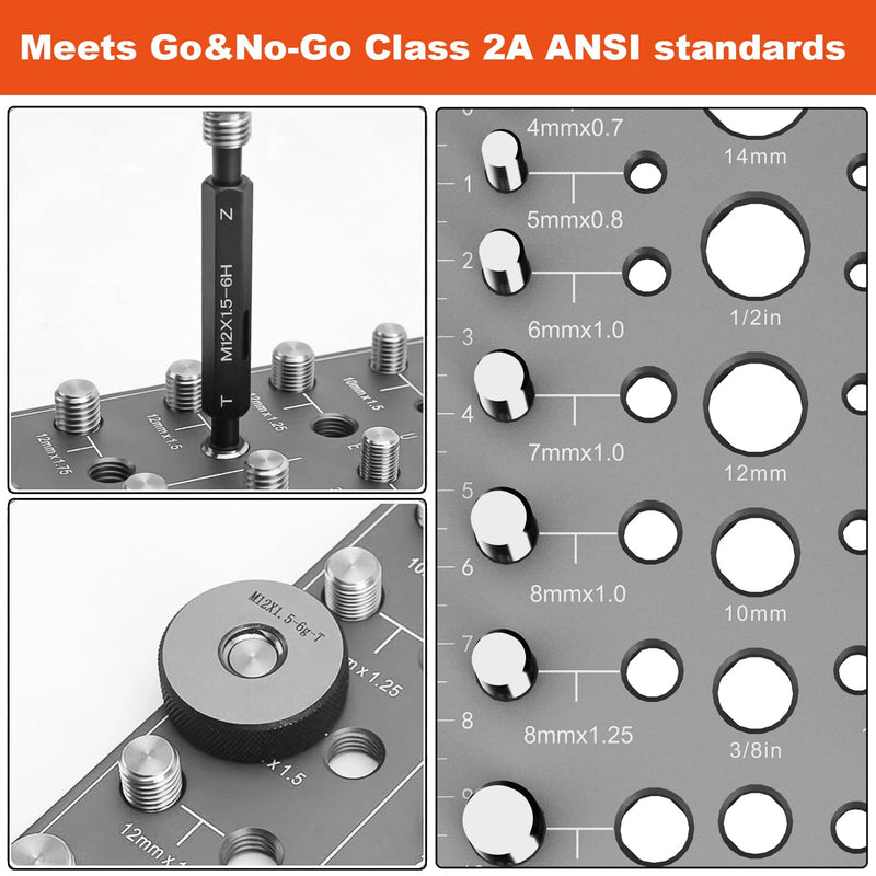 51-in-1 Bolt Size Finder & Thread Checker, 32 Metric & 32 SAE Nut and Bolt Thread Gauge with 19 Drill Bit Checker, CNC-Machined Aluminum Screw Size Chart, Go/No-Go ANSI Standard, Non-Slip Base