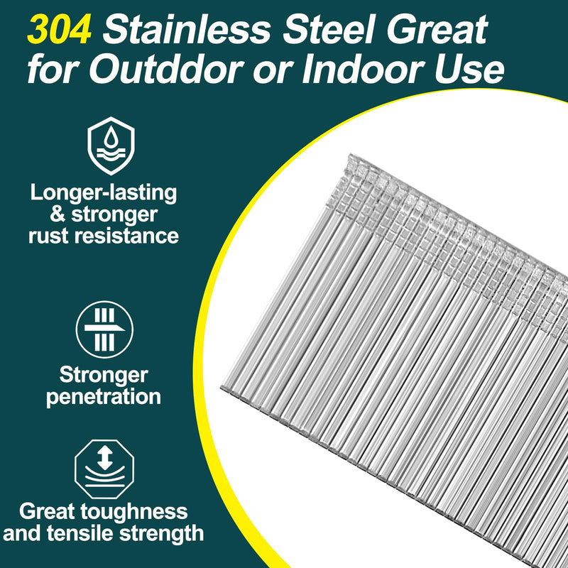 16 Gauge Straight Finish Nails, 304 Stainless Steel 1" ~2-1/2" 1000 Pack, Compatible with Pneumatic & Electric Finish Nailers or Nail Guns (2-1/2" - 1000 PCS) 2-1/2" - 1000 PCS