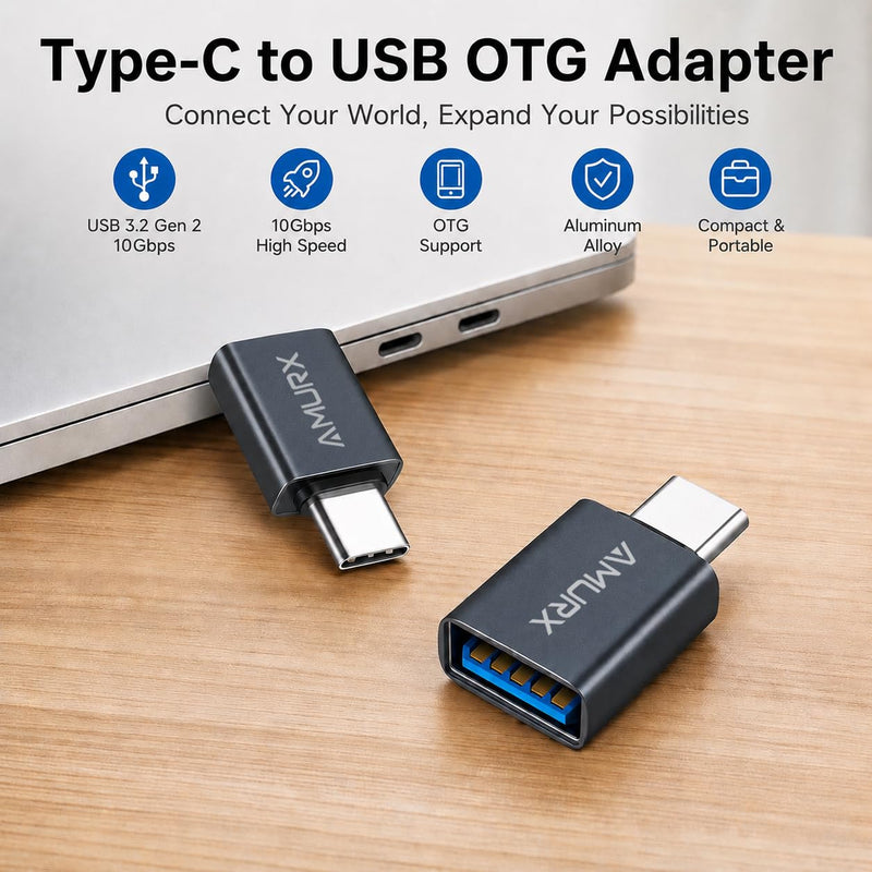 USB C to USB A Adapter 2 Pack, USB 3.2 Gen 2, 10Gbps, OTG, 3A Fast Charging, for iPhone17/16, MacBook, iPad, Samsung, Dell XPS, Surface