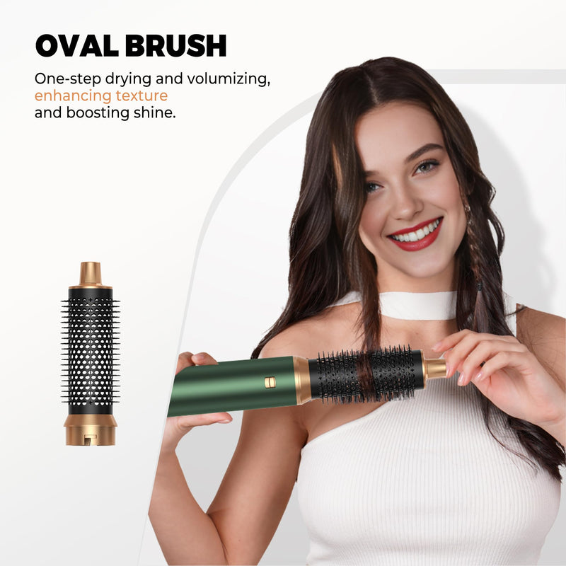 UKLISS Airbrush 5 in 1 Hair Styler 5 in 1 Airstyler Multi-Blow Dryer Brush | Air Brush 5 in 1 with Curl, Straighten, Wavy, Smooth, Magic Styler for All Hair Types and Lengths Green