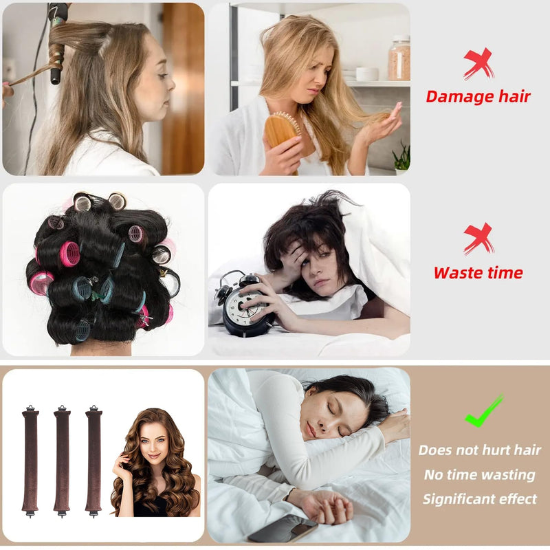 3 Pcs Hair Rollers,Heatless Curlers,Heatless Curling Rod for All Long Hair Types,No Heat Lazy Curlers DIY Styling Tools.