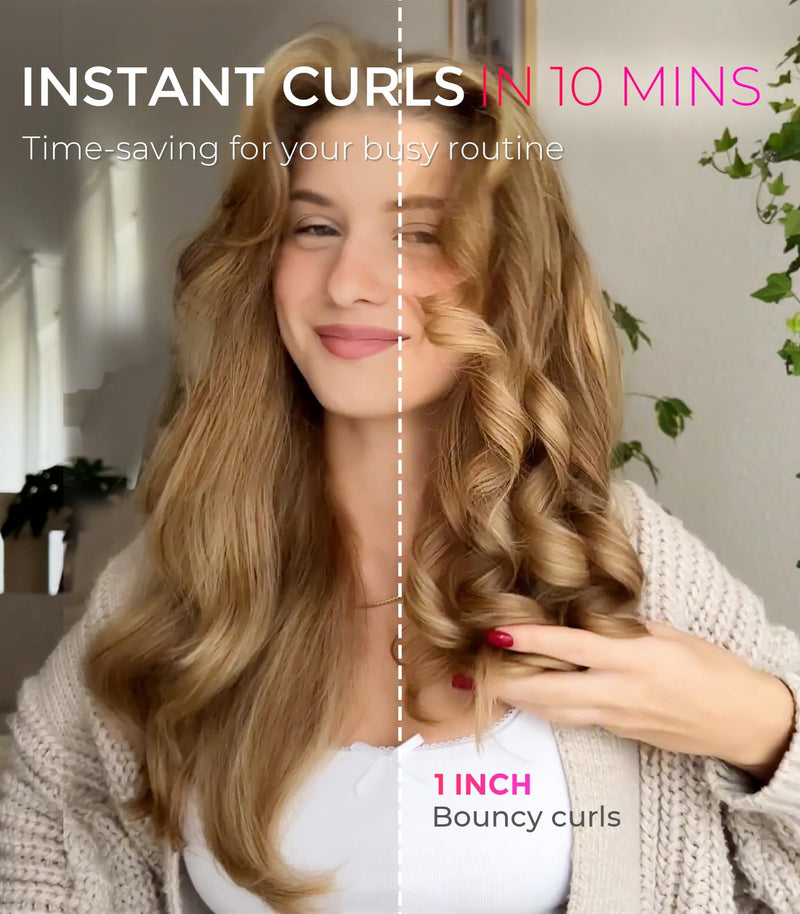 TYMO Hair Curler Automatic Rotating - CURLPRO, Curling Wand, Gray 1 inch | Ceramic Coating, Anti-Scald Curling Iron, Portable 500 Million Ionic, Dual Voltage, Beach Waver, Lightweight for Travel Metallic Gray
