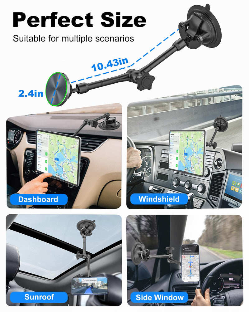 for MagSafe Car Mount [Off-Road Level Shockproof] Metal Arm Magnetic Phone Holders for Your Car Truck, Dashboard Windshield Sunroof Suction Cup Phone Mount for iPhone 16 Pro Max 15 14 13 Plus