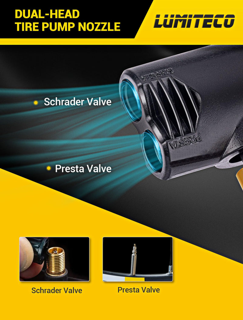 Locking Presta Schrader Air Chuck for Bike Tire, Dual Head Pump Nozzle with 1/4" F-NPT Quick Connect for Tire Inflator, Presta&Schrader Valve Adapter w/Air Release Nob for Bicycle Floor Pump