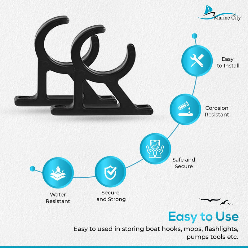 MARINE CITY Black Nylon Boat Ladder Storage Clips, Lightweight, Durable Stowing Hooks for Easy Ladder Holding & Smooth Sleek Design for Boats, Yachts & Marine (Pack of 2)