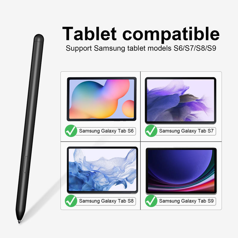 S Pen Stylus for Galaxy Tab S10/S9/S8/S7/S6 Lite, Black | 4096 pressure levels, magnetic attach, no charging required, 5 extra nibs and tweezers