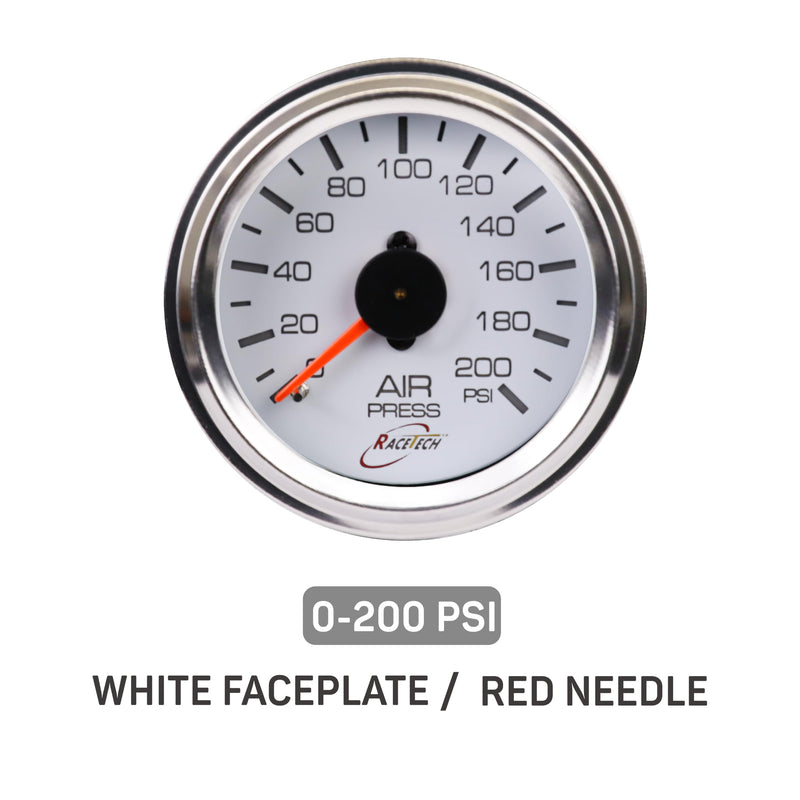 52mm 2-1/16" Mechanical Air Bag Suspension Pressure Gauge Air Suspension Gauge 0~200 PSI 1/8NPT White Dial Chrome Rim for Air Ride Suspension Systems