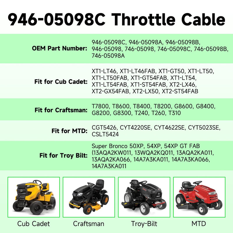 946-05098C Throttle Choke Cable Compatible with Cub Cad-et XT1 LT50 LT46 GT50 GT54 XT2 LX46 LX50 Craftsman MTD Riding Lawn Mower, 746-05098C Control Cable Lawnmower Parts 946-05098A 946-05098B 946-05098C