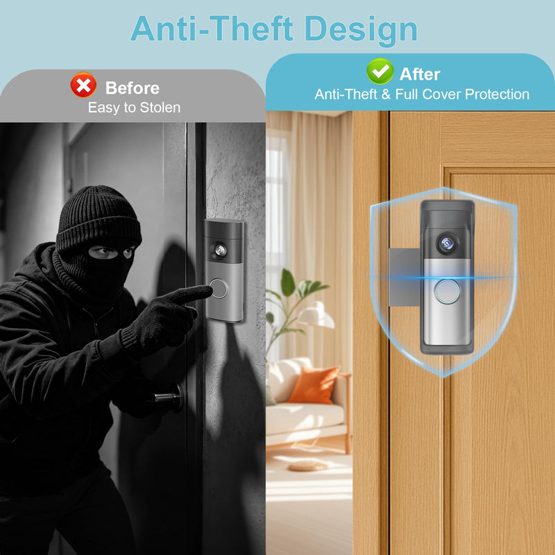 2026 Upgrade Anti-Theft Video Doorbell Mount for Ring Newest Battery Doorbell/Plus/Pro(2nd Gen), Adjustable No-Drill Mounting Video Camera Doorbell Cover Holder for Home Rentals, Not for Security Door Black