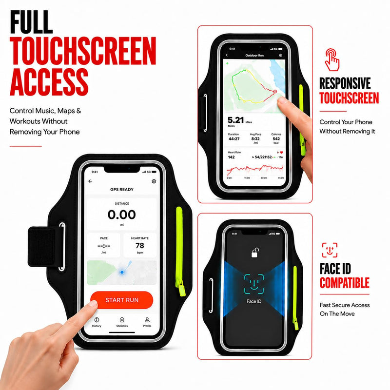 Running Armband Phone Holder with Earphone Bag, Sweatproof Sports Arm Band | for iPhone 17 16 15 14 13 Pro Max, Galaxy S25/S10, Cell Phone Holder with Key Pocket for Running Gym Workout, Fit Up to 6.8"