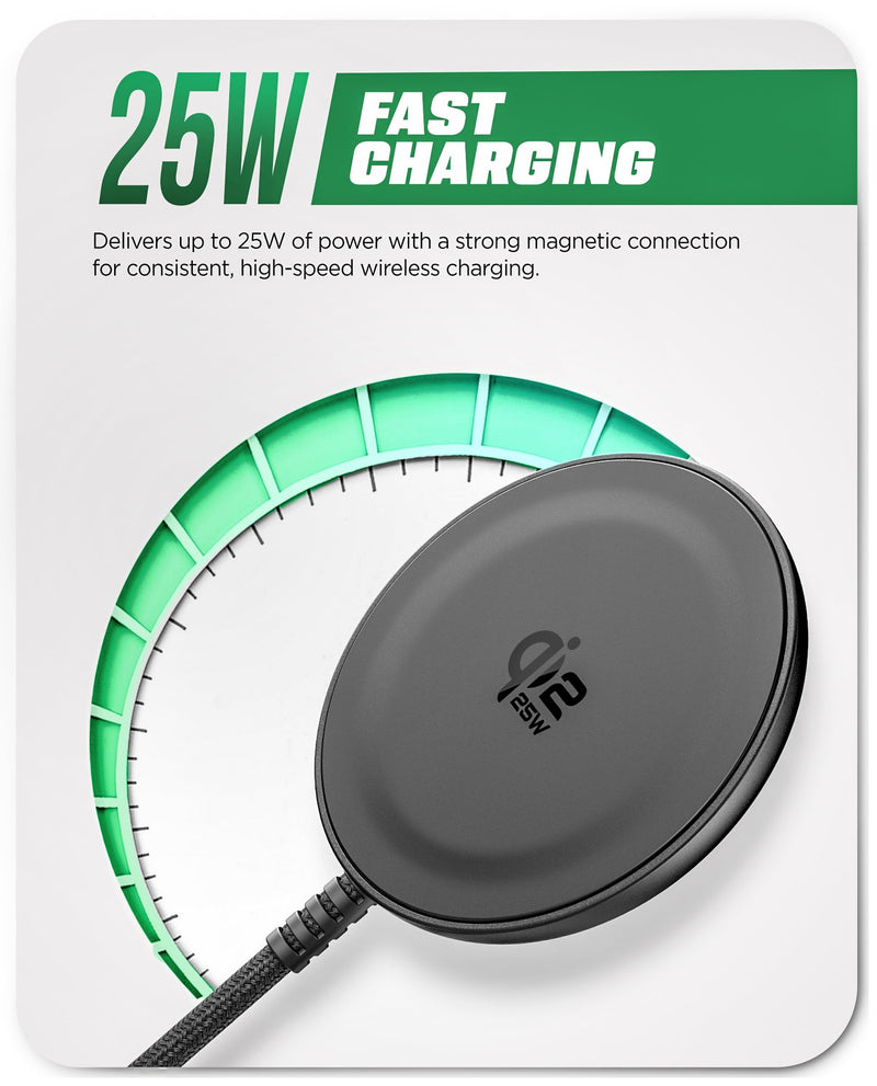 2-Pack Qi2.2 Certified 25W Magnetic Wireless Chargers for Samsung | Includes 2 Fast-Charging Wall Adapters for Android, Galaxy Phones - Compatible with MagSafe, Non-Slip Magnet (6Ft)
