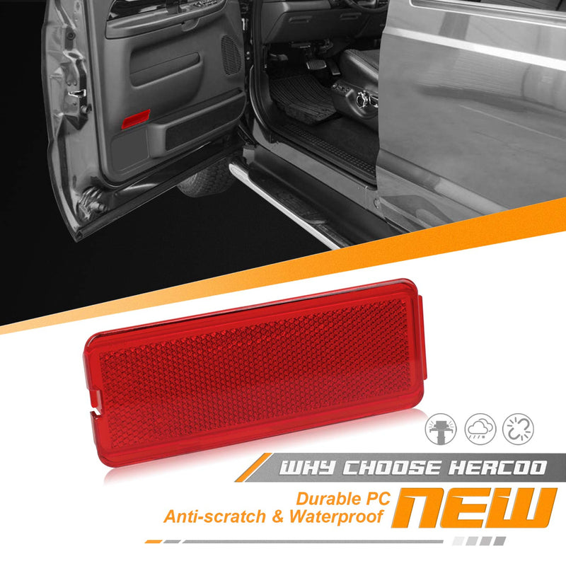 HERCOO Premium Interior Door Reflectors Red Front & Rear Reflector Light Cover Compatible with Ford Excursion 2000-2005, F250 F350 F450 F550 Super Duty 1999-2007, Pack of 2 Red Door Reflector